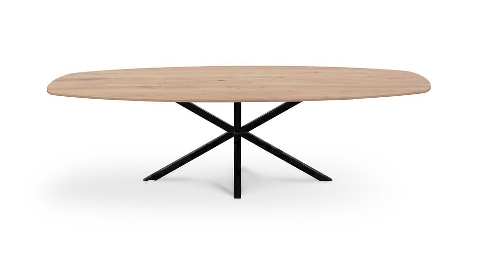 Tafelblad Dante Eiken deens ovaal - Tafelblad Kleur Natural - Onderstel 010 Spinpoot Kd Kleur Black _ front