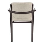 Kantoorstoel met beige bekleding en zwarte frame, geschikt voor kantoor of vergaderruimte.