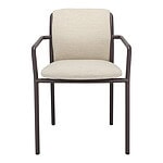 Kantoorstoel met beige bekleding en zwarte frame, geschikt voor kantoor of vergaderruimte.
